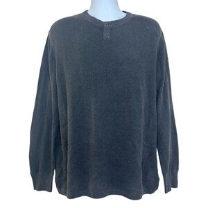 Pact Men’s Thermal Waffle Henley Sweater Charcoal Size L Organic Cotton